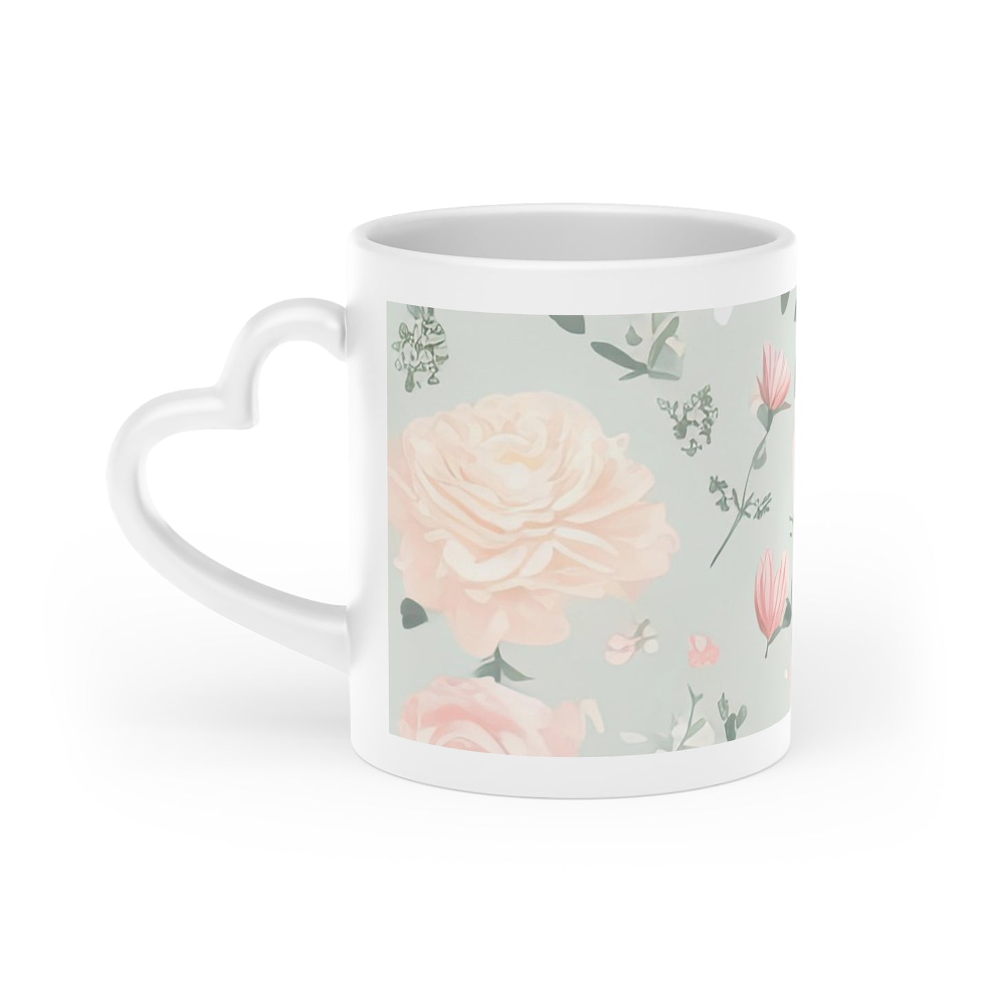 Peach and Sage Floral Heart-Shaped Mug