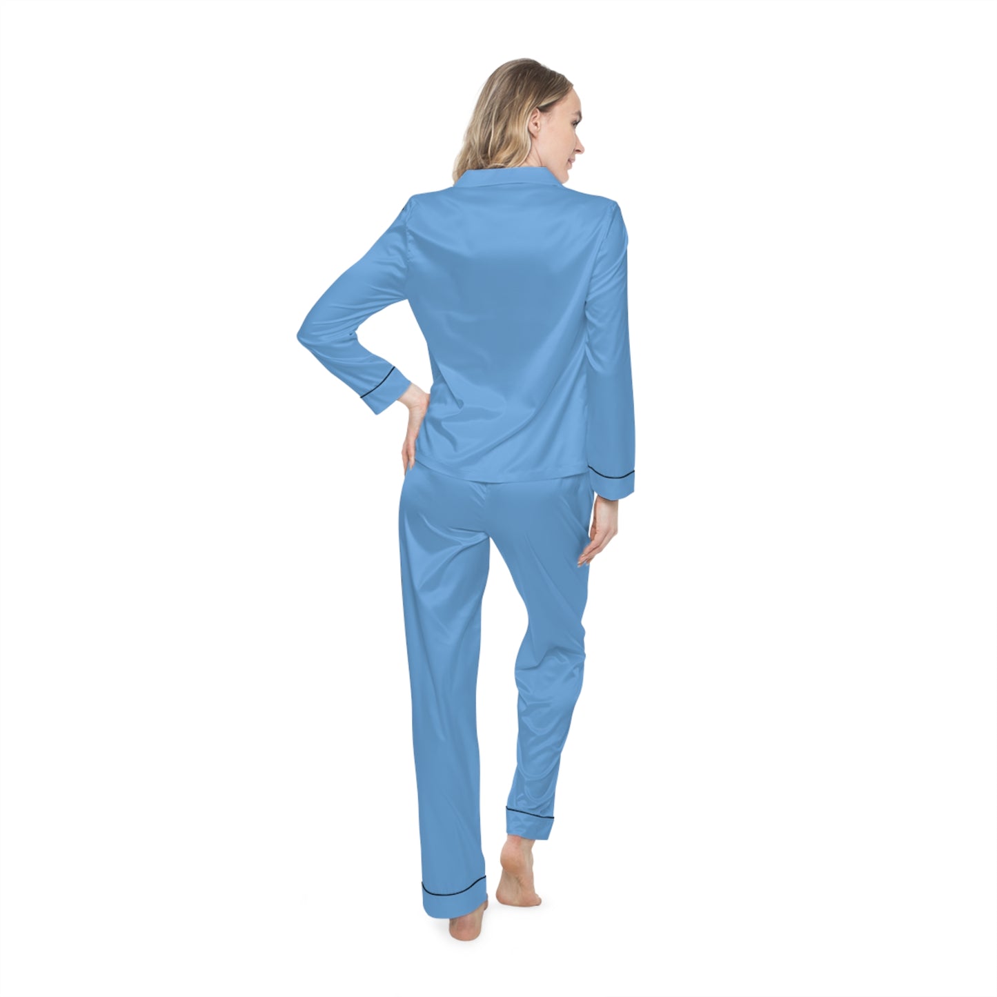 Elegant Women's Satin Pajamas- sky blue