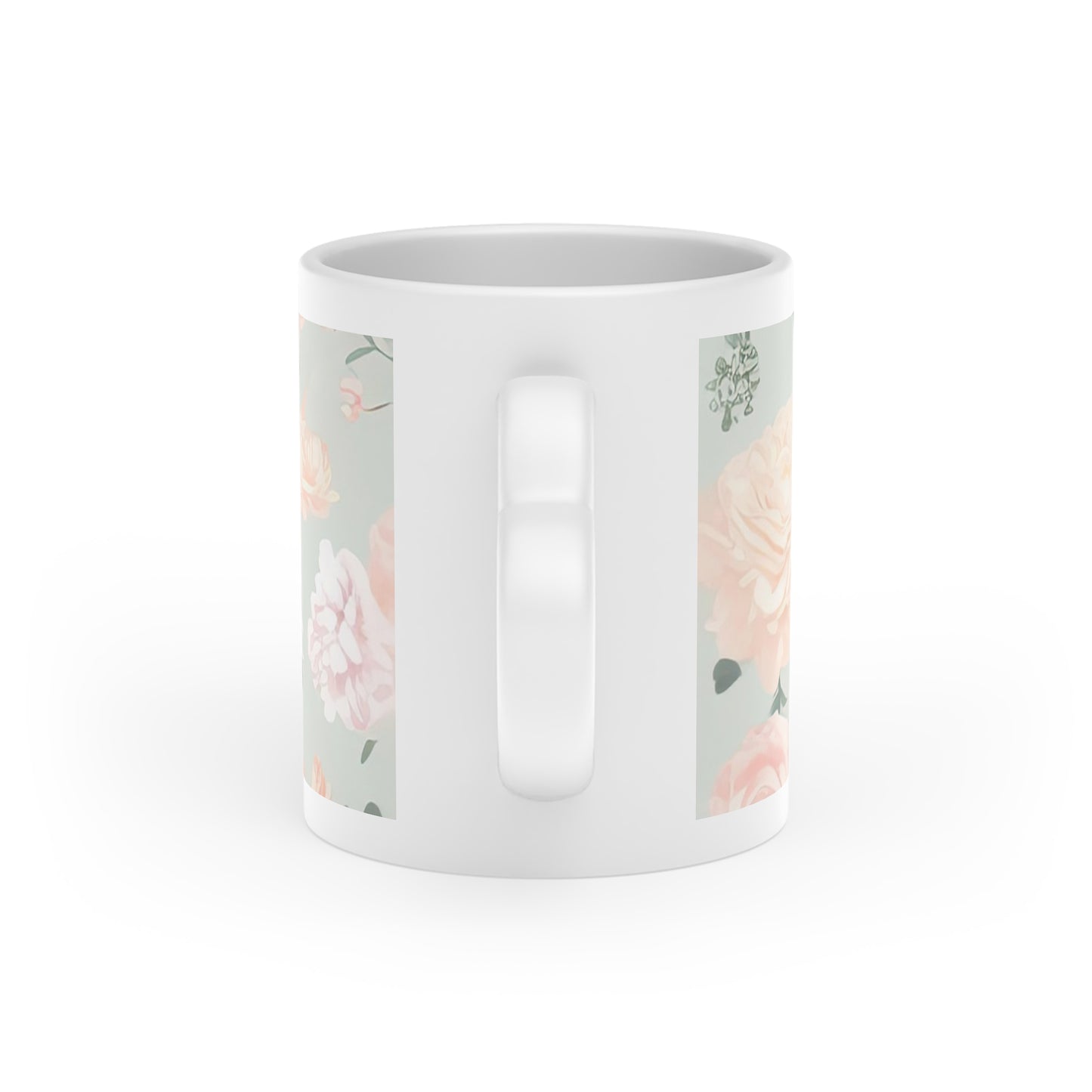 Peach and Sage Floral Heart-Shaped Mug