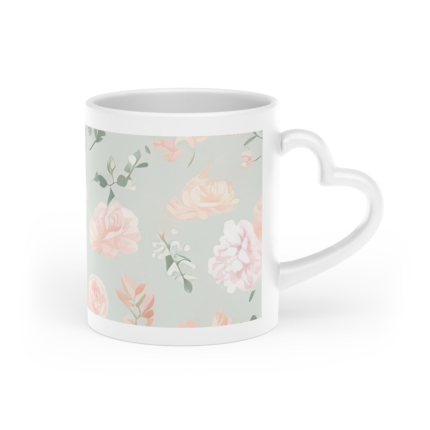 Peach and Sage Floral Heart-Shaped Mug