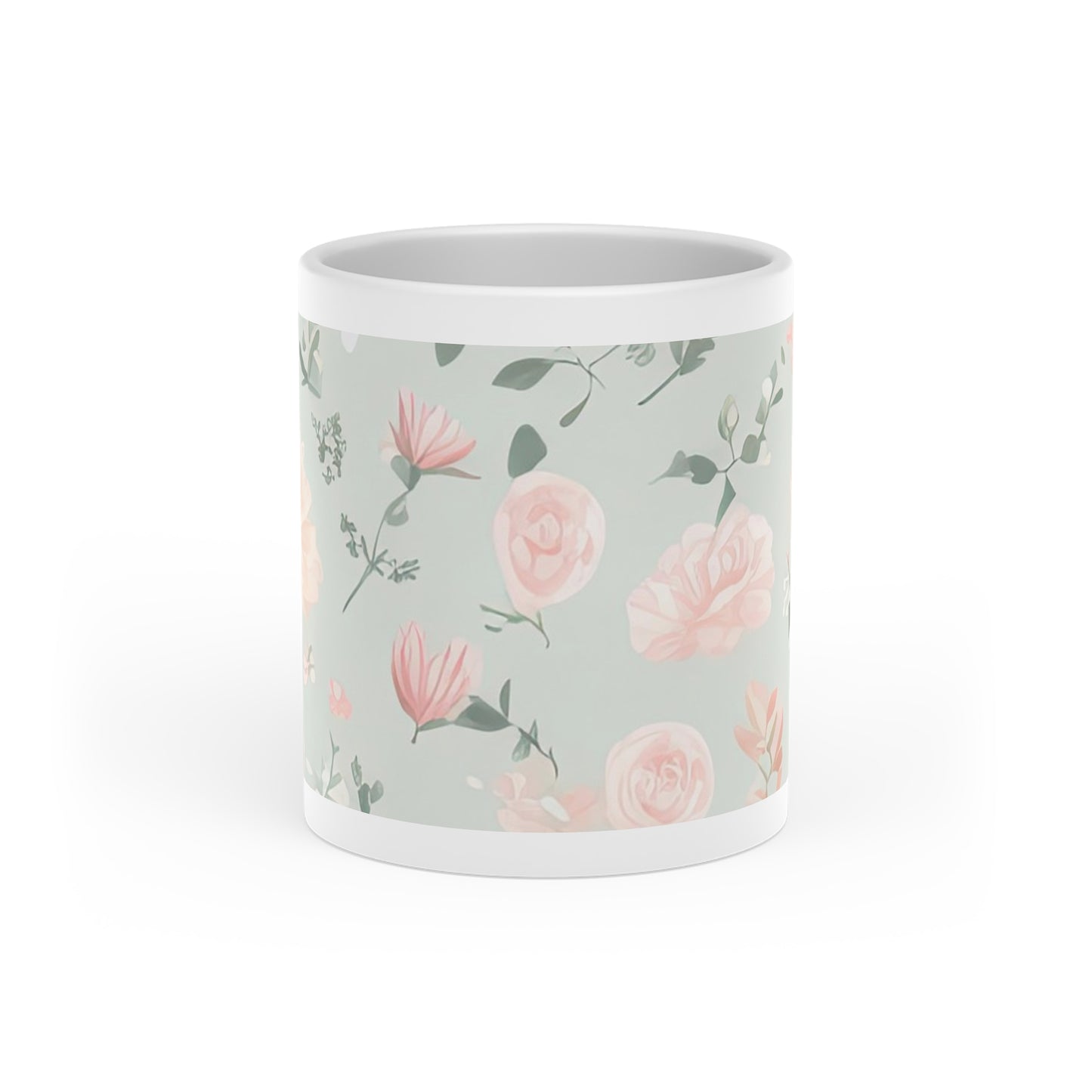 Peach and Sage Floral Heart-Shaped Mug