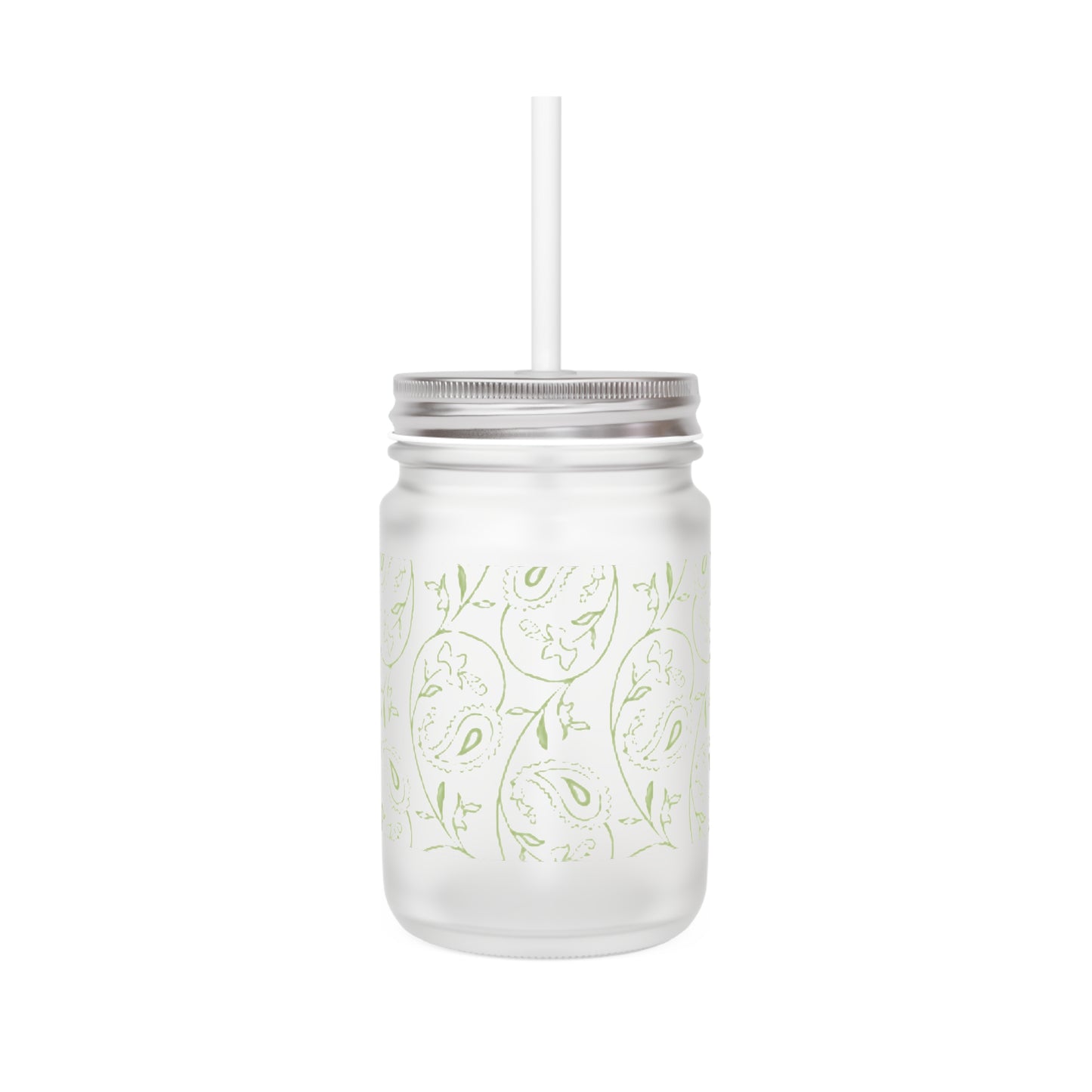 Floral Mason Jar with Straw