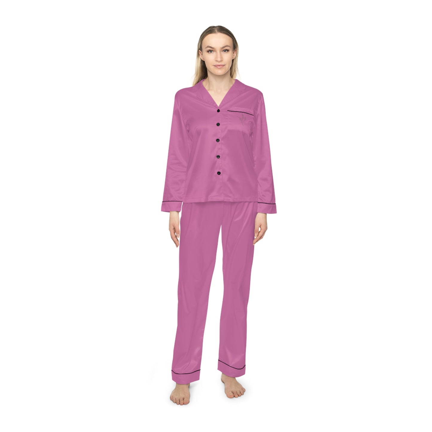 Elegant Women's Satin Pajamas- light pink