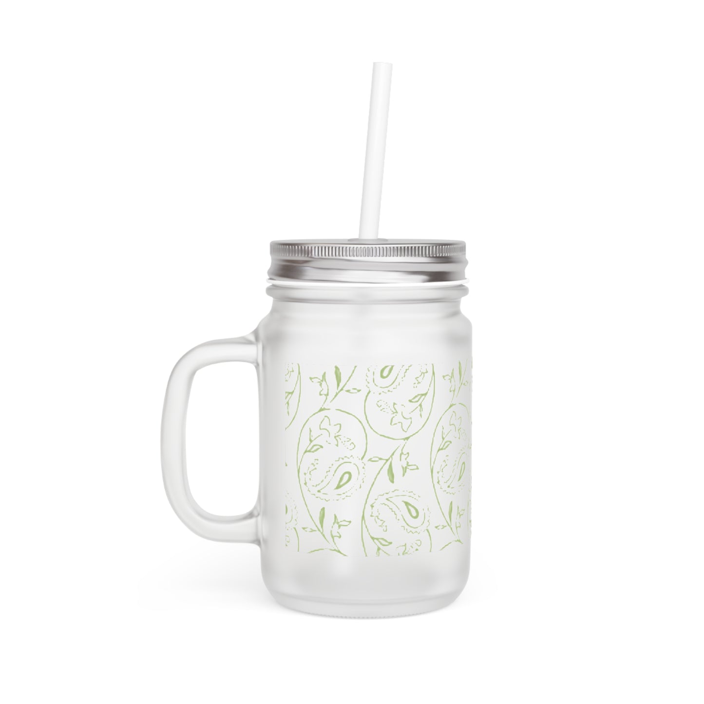 Floral Mason Jar with Straw