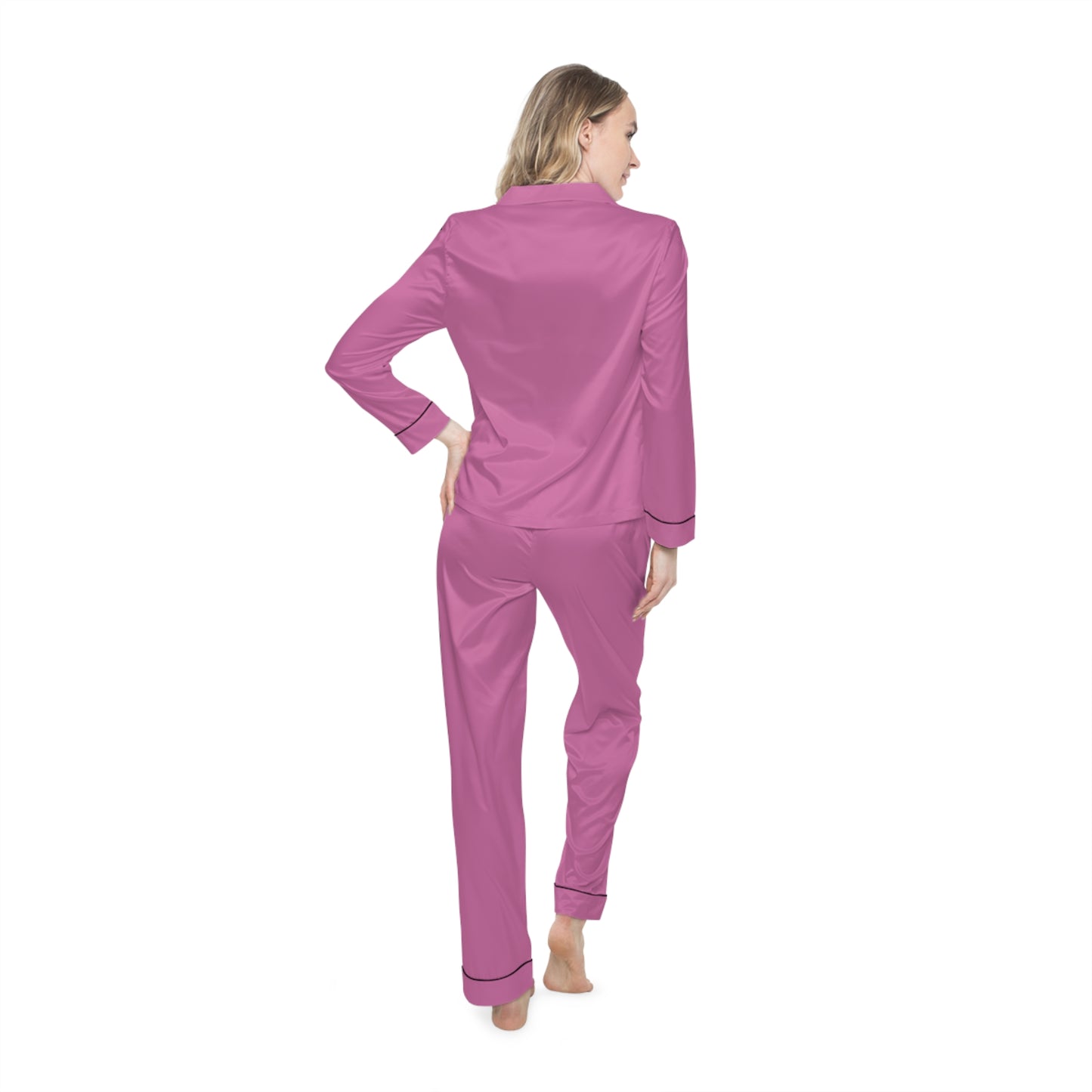 Elegant Women's Satin Pajamas- light pink