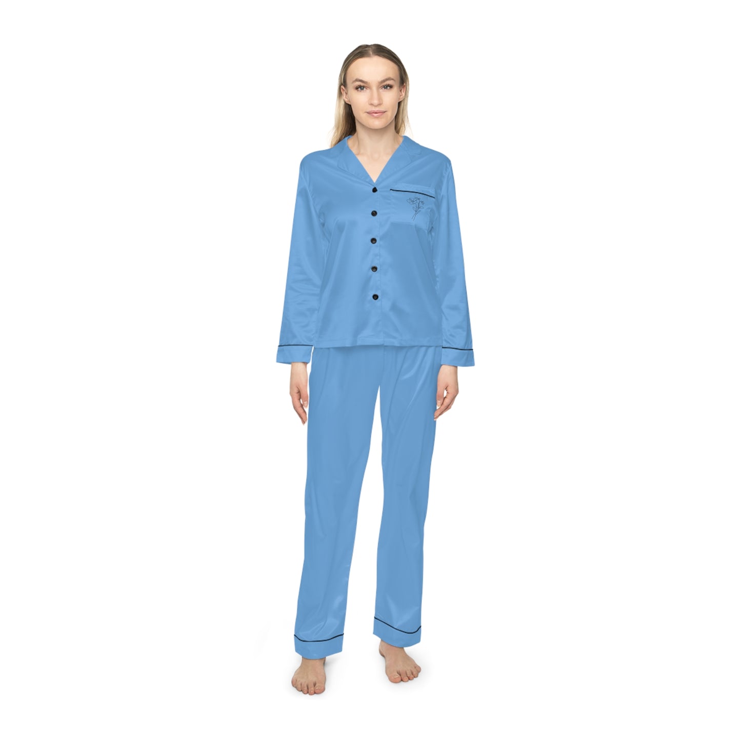 Elegant Women's Satin Pajamas- sky blue